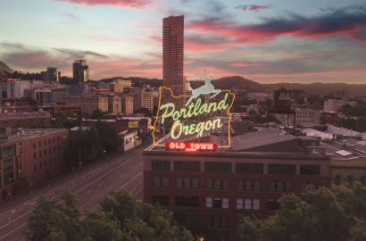 Portland Oregon old town cityscape photo