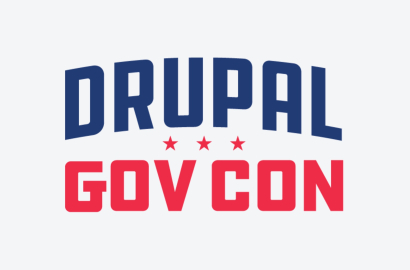 Drupal GovCon logo: DRUPAL arched in navy above GOV CON in red with three red stars.